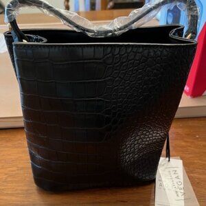 AOTA Crossbody Handbag Croc Bucket Purse Rachel Zoe Elena Black NWT Vegan Bucket